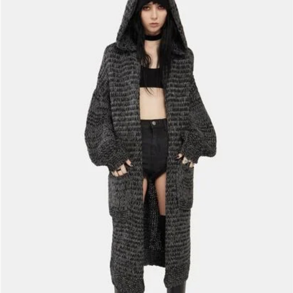 Free People Oversized Crofter Maxi Knit Cardigan Carbon Dust Color Sz Medium NWT - Picture 6 of 16